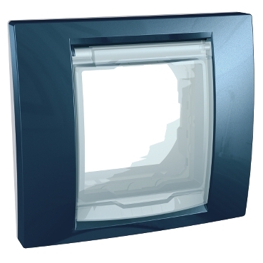MGU61.002.854D - Unica Plus - cover frame with fixing frame - 1 gang - glaciel blue - white, Schneider Electric
