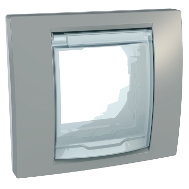 MGU61.002.865D - Unica Plus - cover frame with fixing frame - 1 gang - mist grey - white, Schneider Electric