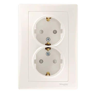 SDN3090423 - Sedna - double socket-outlet with side earth - 16A shutters, cream, Schneider Electric