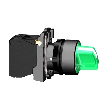 XB5AK133B5 - green complete illuminated selector switch diam.22 3-position stay put 1NO+1NC 24V, Schneider Electric