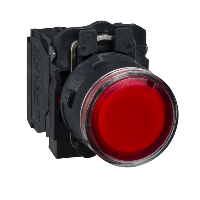 XB5AW3465 - buton iluminat rosu diam. 22 - incastrat, revenire cu arc - 250 V - 1NO+1NC, Schneider Electric