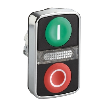 ZB4BW7A3741 - buton cu cap dublu luminos verde incastrat/rosu incastrat diam.22 cu marcaj, Schneider Electric